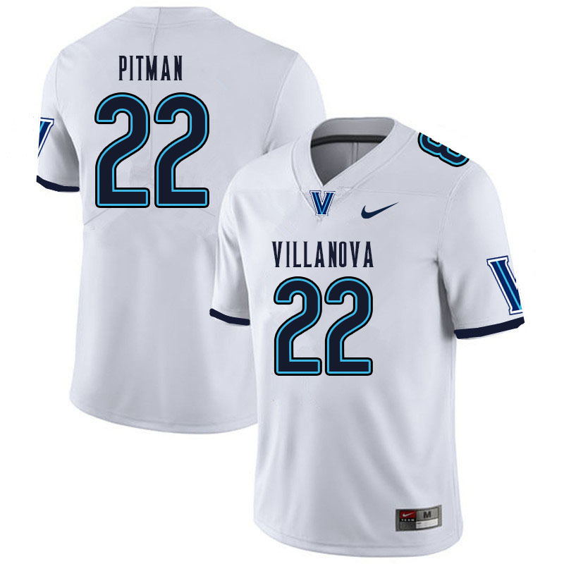 Men #22 Jonnie Pitman Villanova Wildcats College Football Jerseys Sale-White